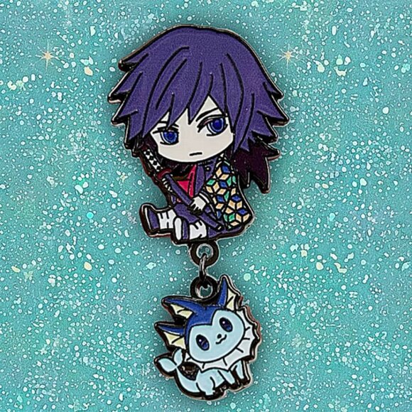 Giyu Tomioka Demon Slayer & Pokemon Vaporeon Enamel Pin Water Hashira Crossover - Picture 1 of 4